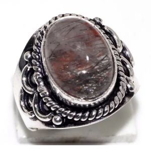 Natural Black Rutile 925 Silver Plated Gemstone Ring SZ 7